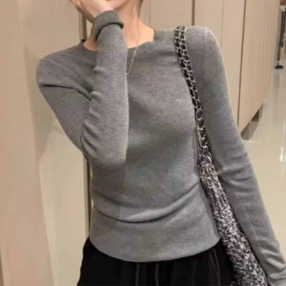 日系针织衫女秋冬季显瘦内搭上衣