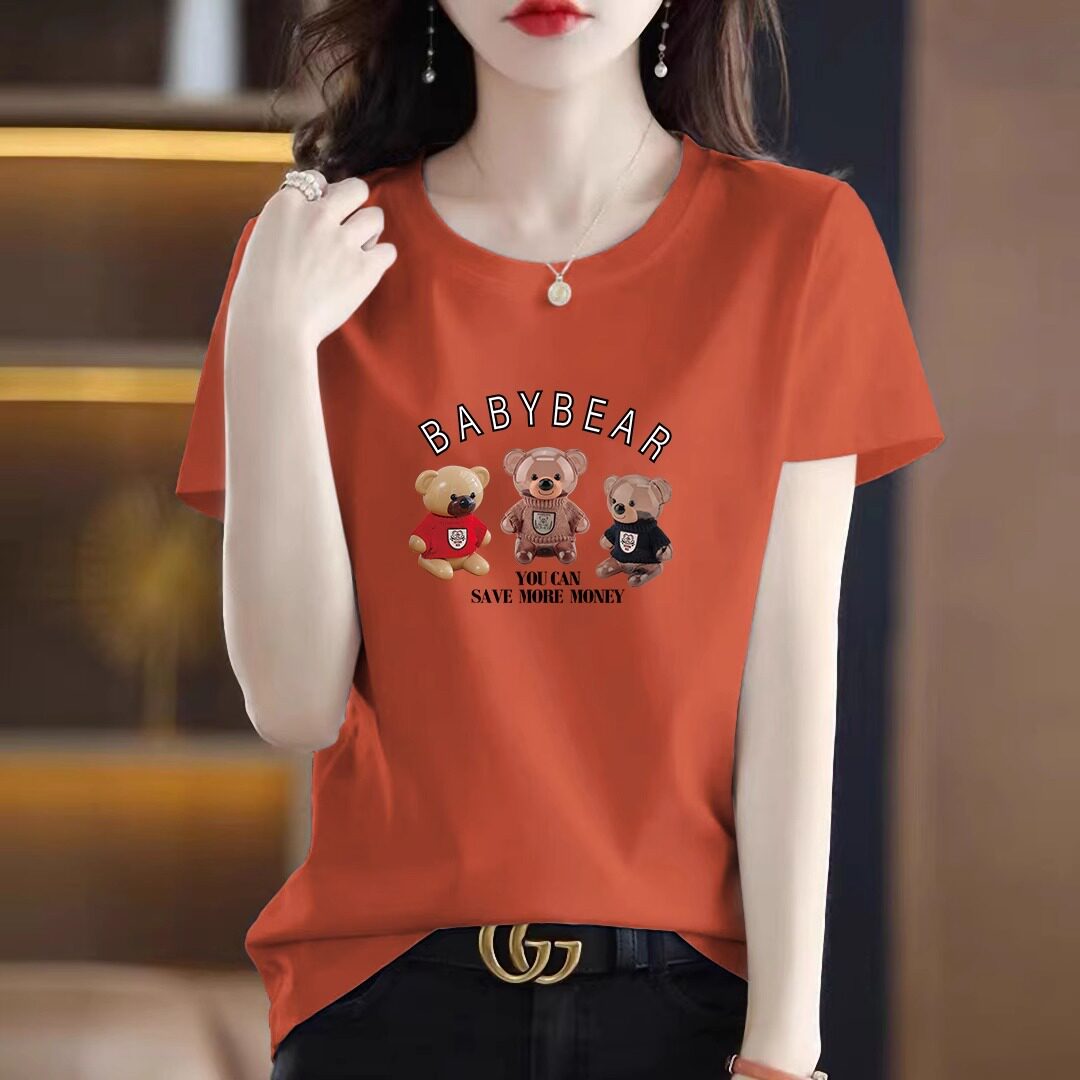 韩系橘红短袖宽松显瘦T恤女