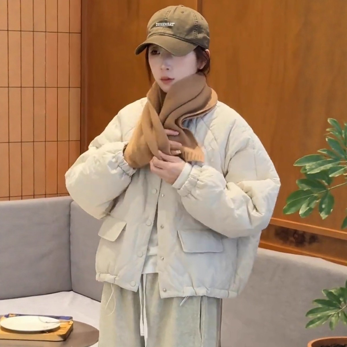 日系菱形格棒球服外套女冬季新款