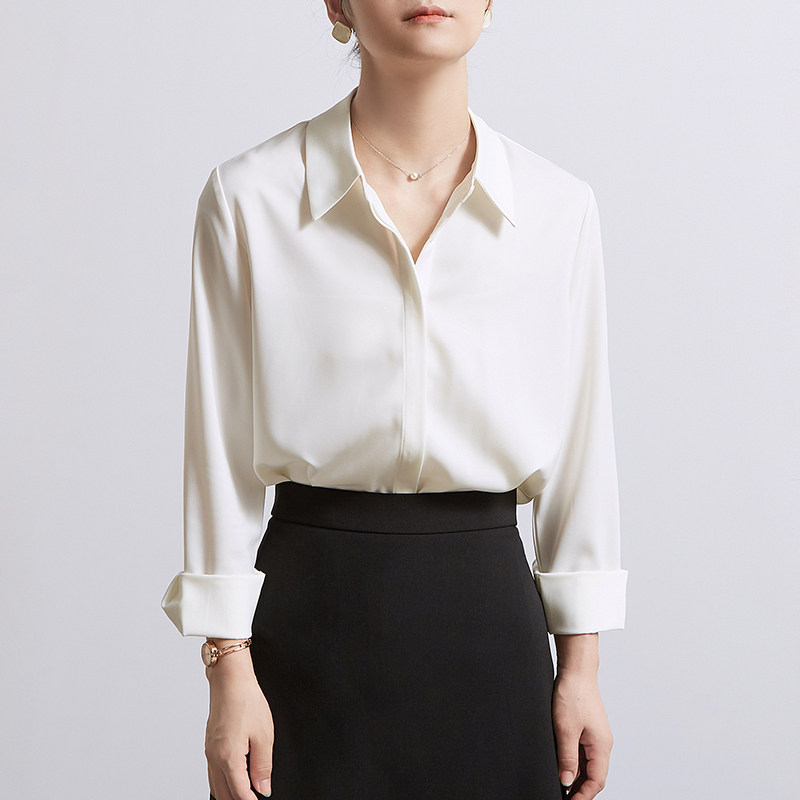 白色缎面衬衫女长袖垂感面试衬衣