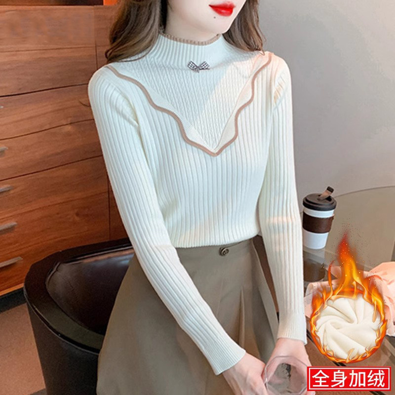 气质洋气加绒半高领毛衣女