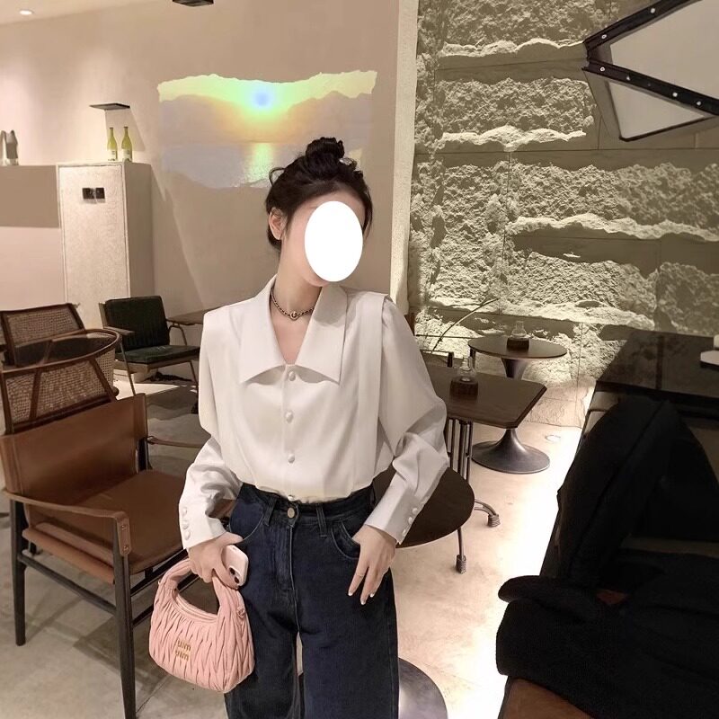 醋酸缎面白色衬衫女垂感内搭衬衣
