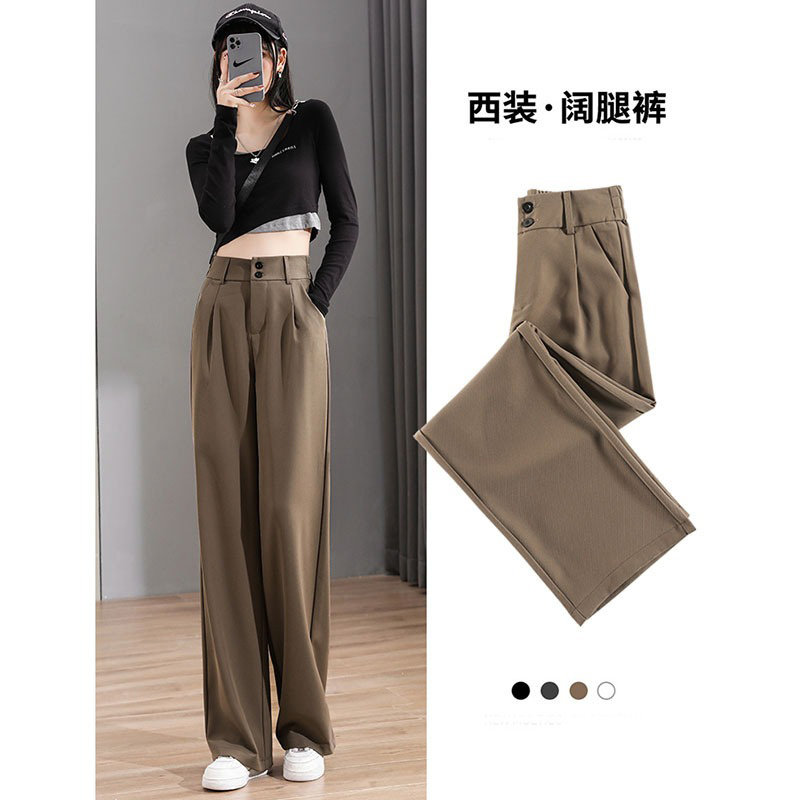 日系高腰垂感西装阔腿裤女2025年新款春秋胖mm大码显瘦直筒休闲裤
