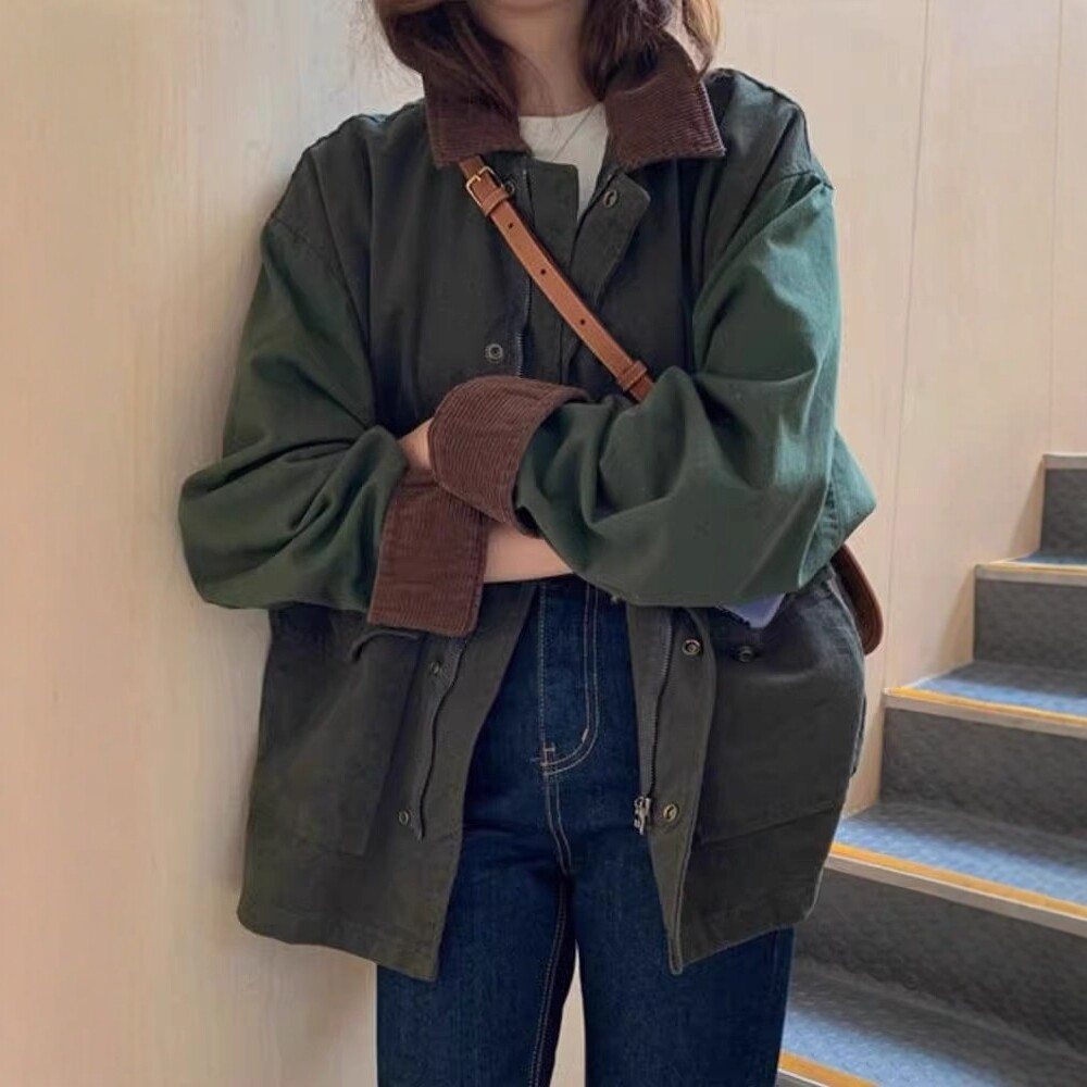 日系夹克外套女秋冬中长款复古