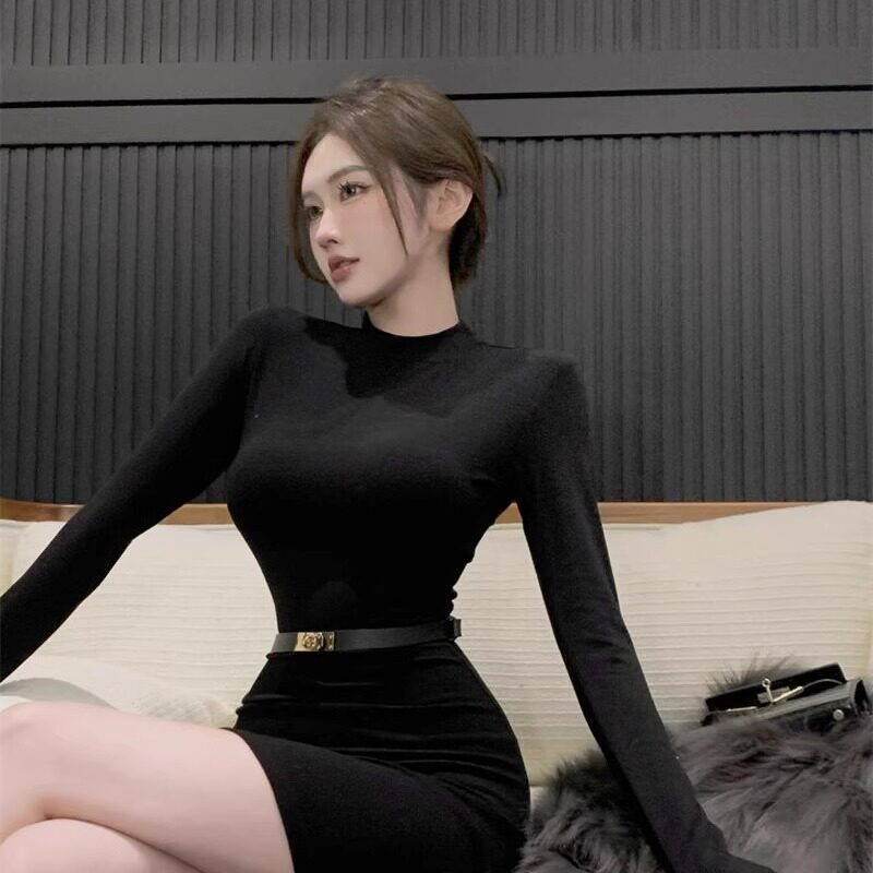 日系2024新款春秋性感辣妹紧身包臀短裙女长袖打底超凸显身材洋装