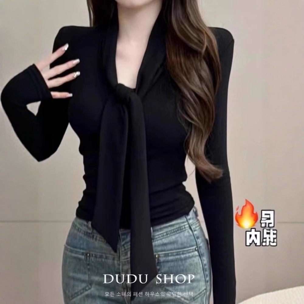 日系黑色打底衫女秋冬小个子修身