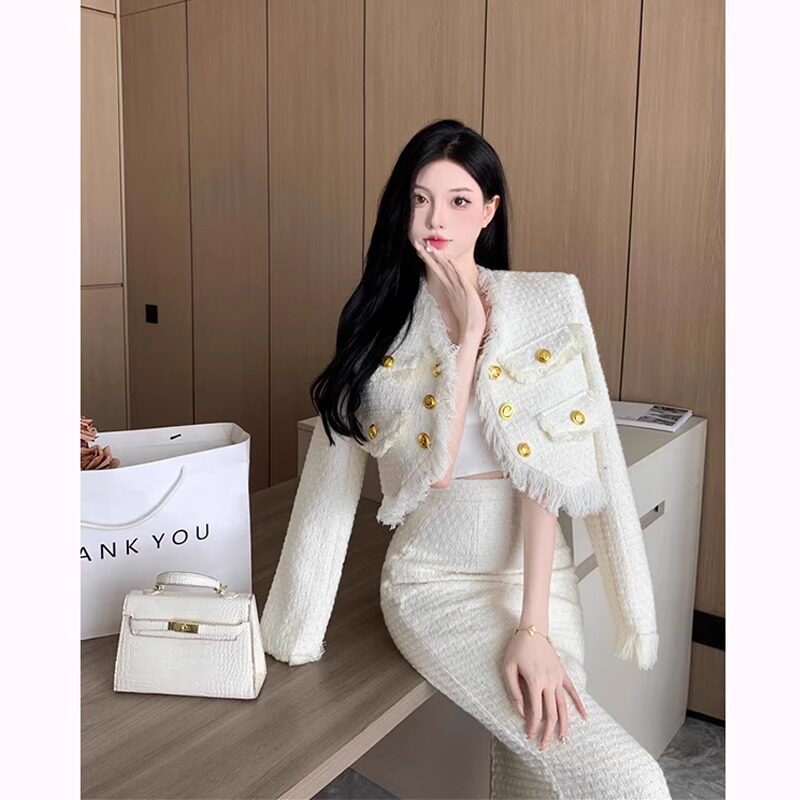 法式小香风外套半身长裙套装女