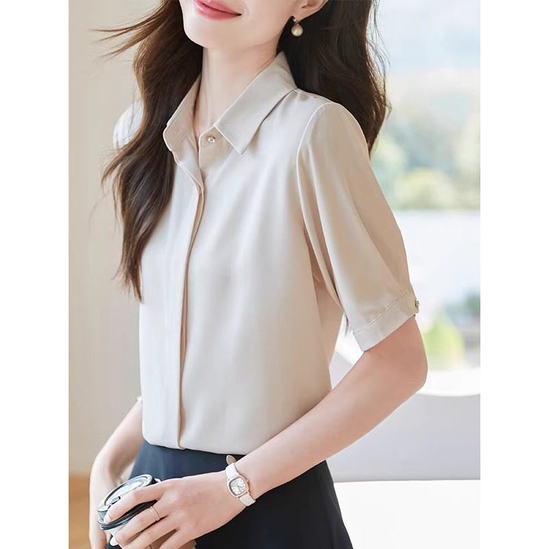 缎面短袖职业衬衫女夏季