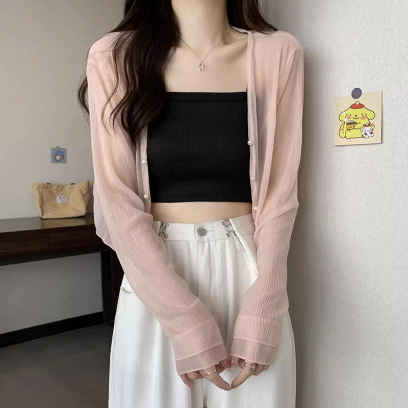 针织防晒开衫女薄款冰丝短款