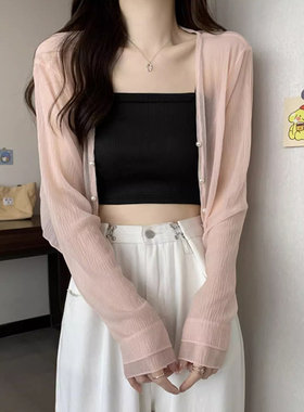 针织防晒开衫女薄款冰丝短款