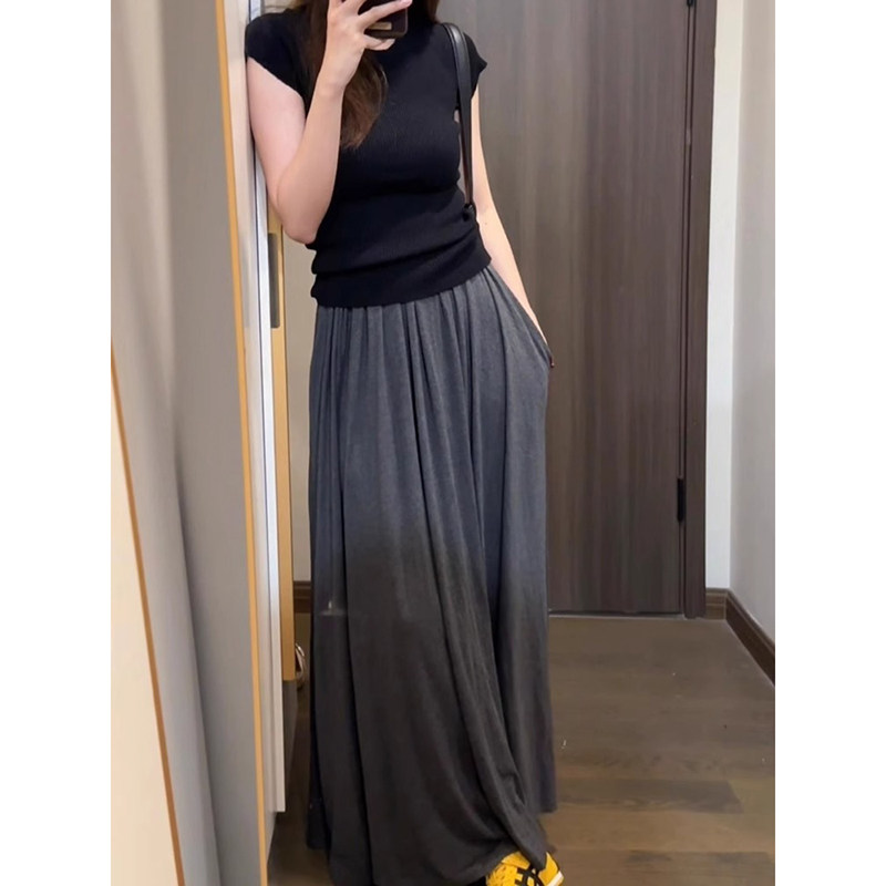 高级感垂感高腰半身裙女夏季松紧