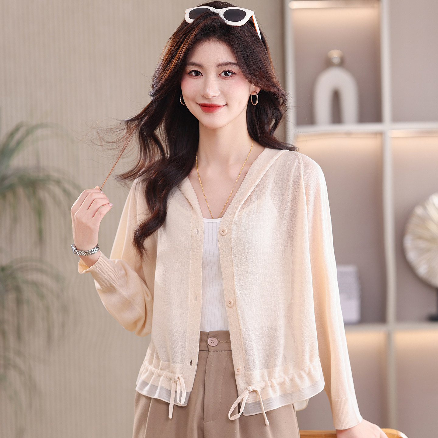 连帽针织开衫女夏季薄款防晒