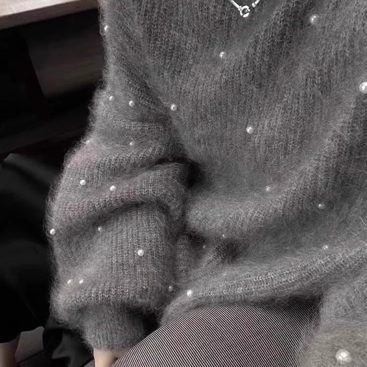 慵懒风软糯套头针织衫奶fufu上衣