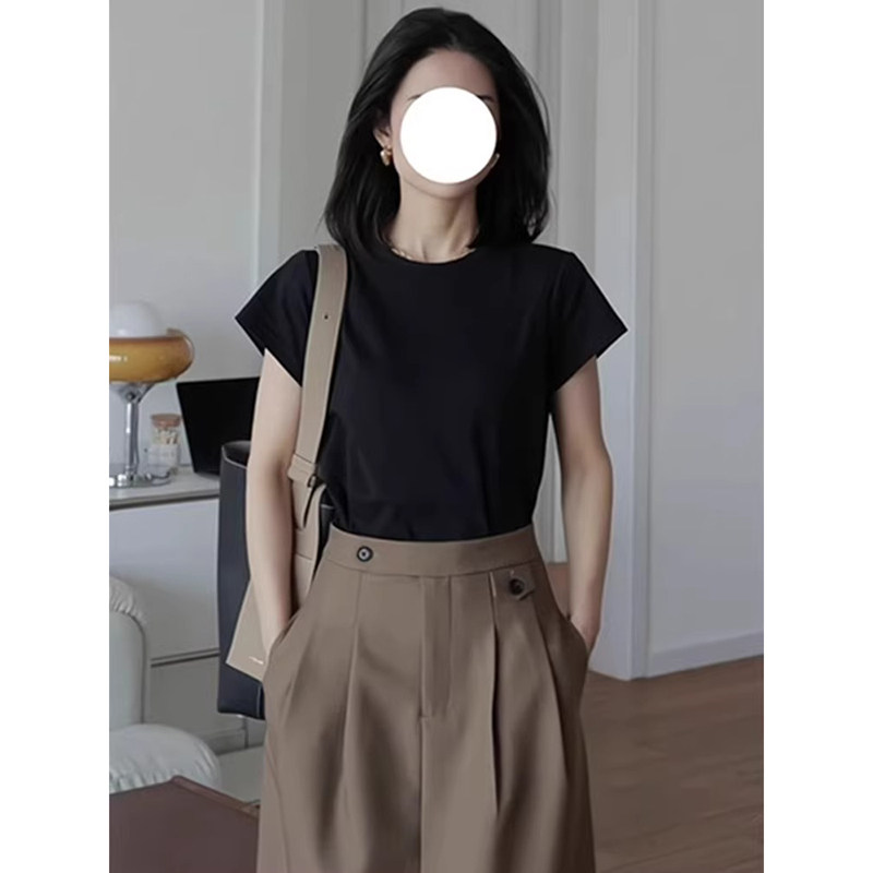 小飞袖圆领正肩短袖t恤女短款