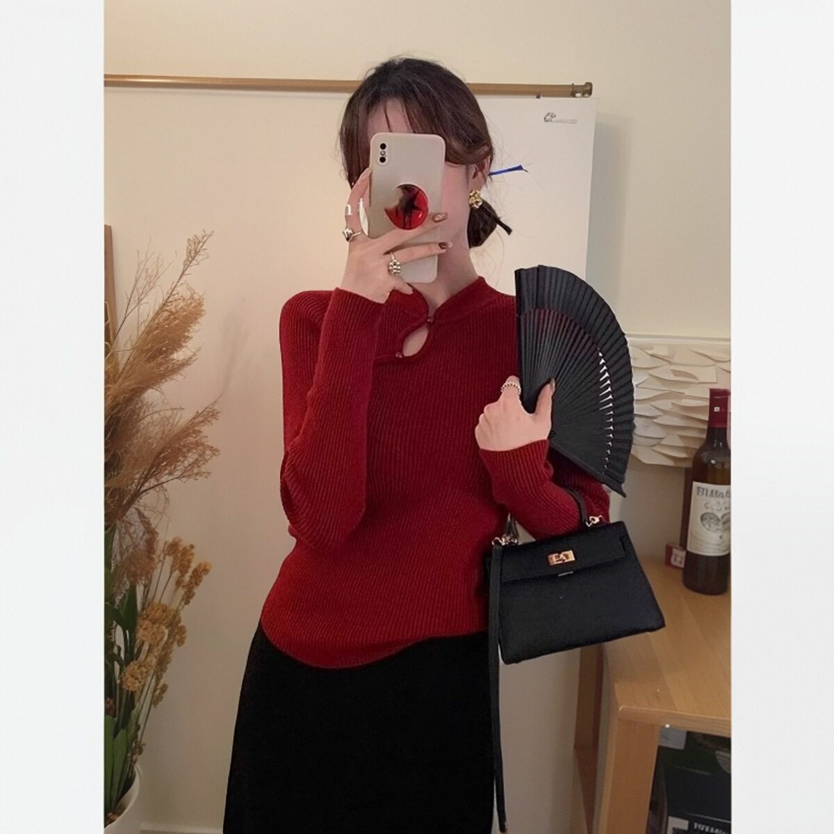 别致绝美毛衣内搭新年红色针织