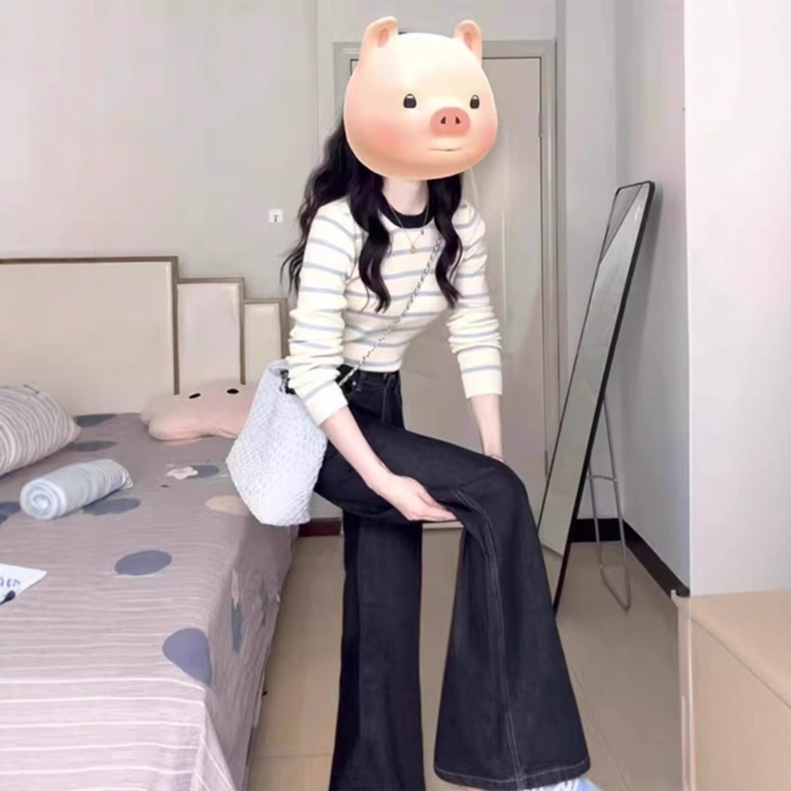 日系条纹针织衫女秋冬季2026新款