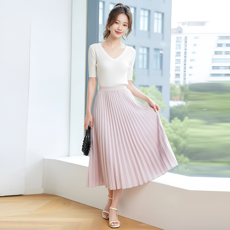 温柔风百褶半身裙女夏