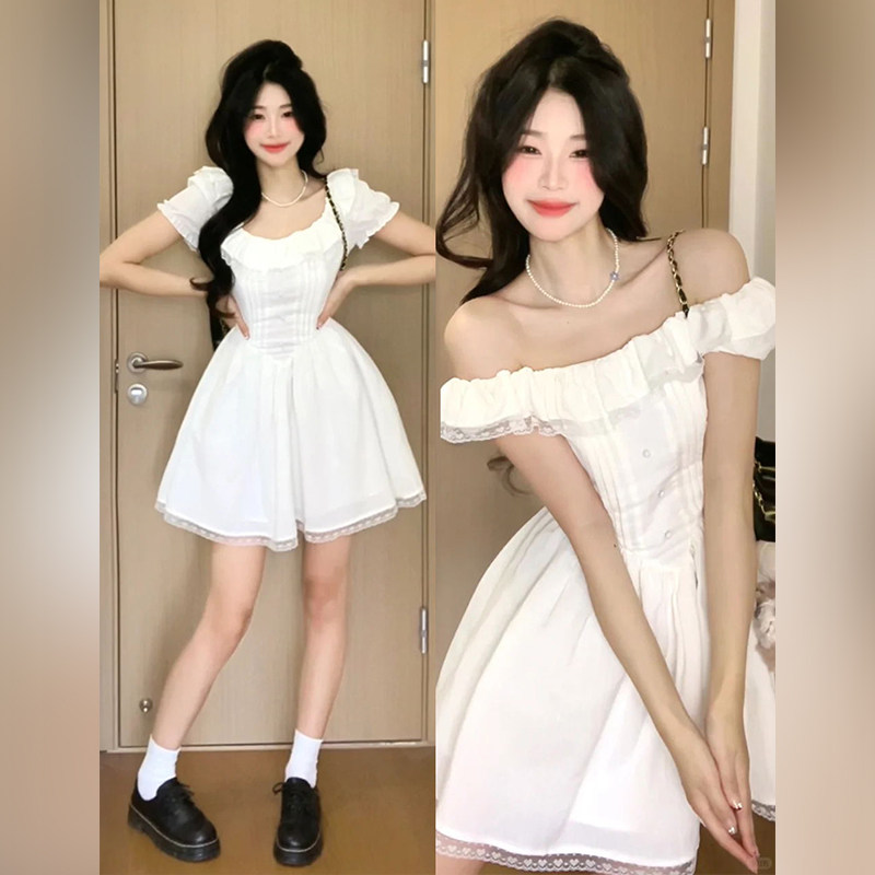 初恋甜美气质白色连衣裙女