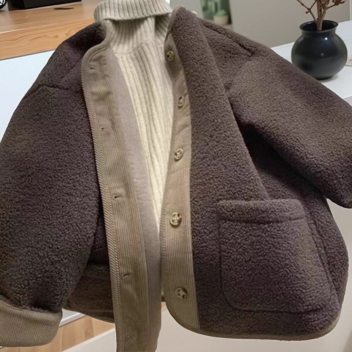 慵懒风棒球服奶fufu羊羔绒棉服