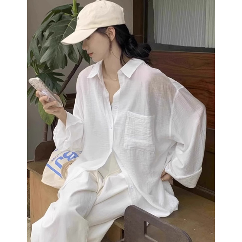 白色宽松外搭薄款天丝防晒衬衫女
