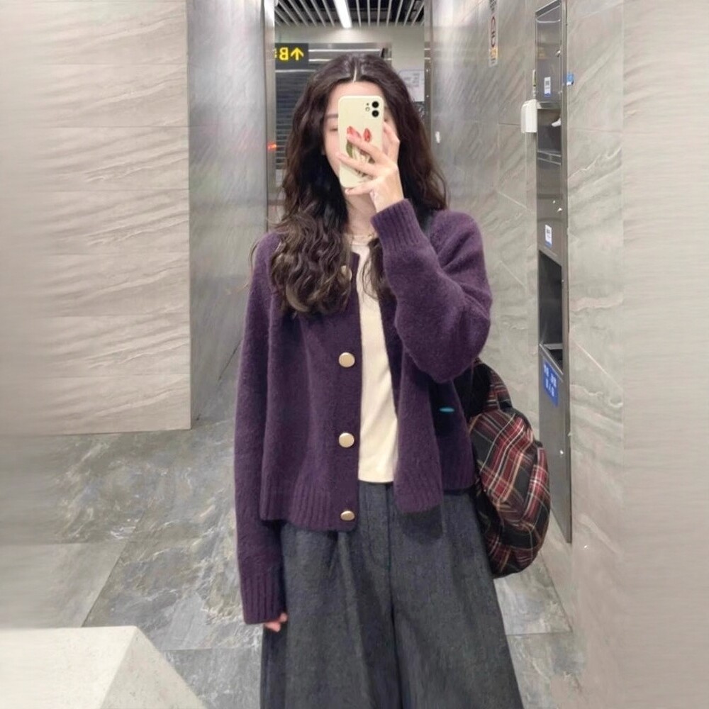 日系奶fufu软糯针织开衫女秋冬季