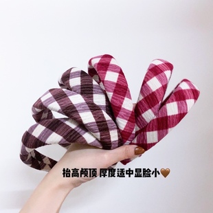 格子海绵发箍复古女高颅顶宽边港风bm头箍法式丝绒显脸小发饰