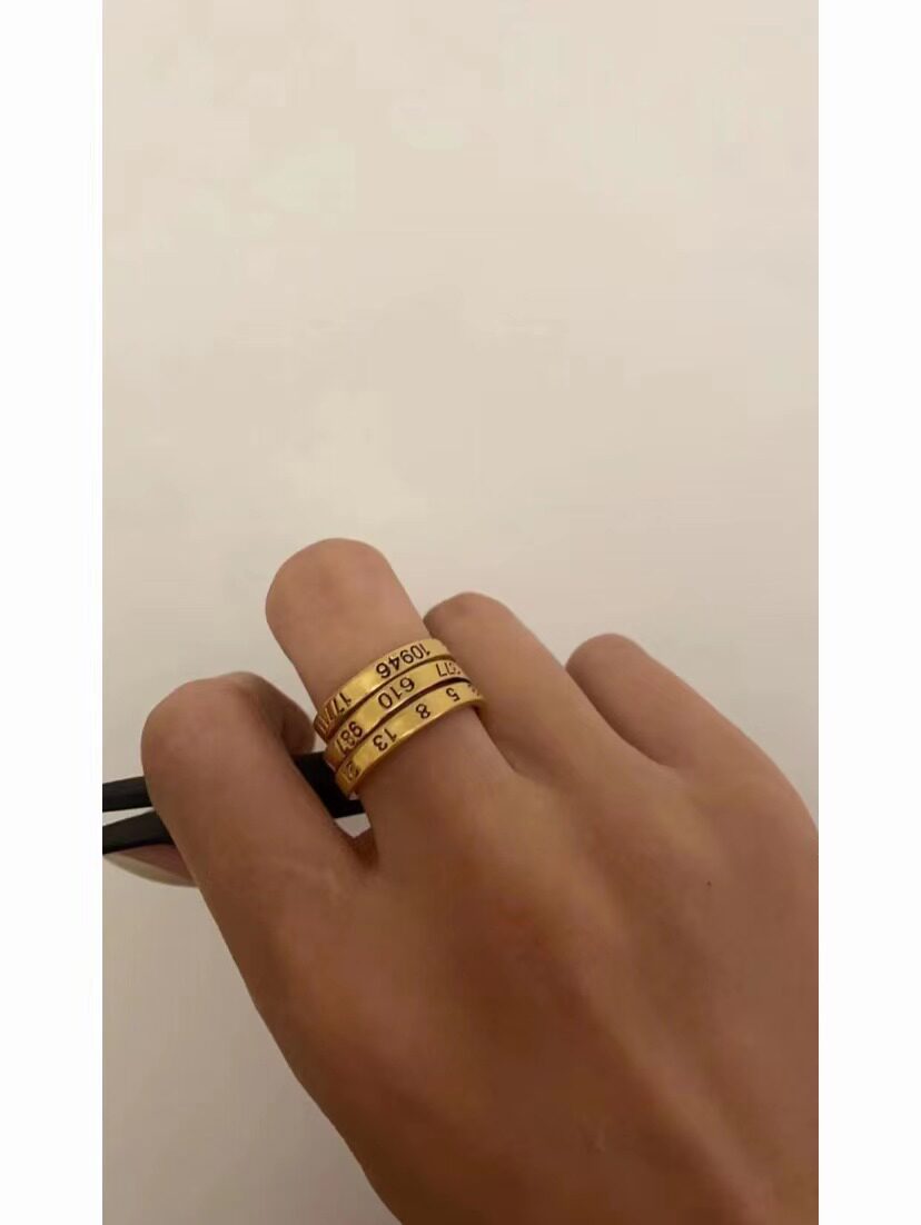 欧美复古高级感个性时髦极简风金色戒指手工nt多层数字情侣对戒指