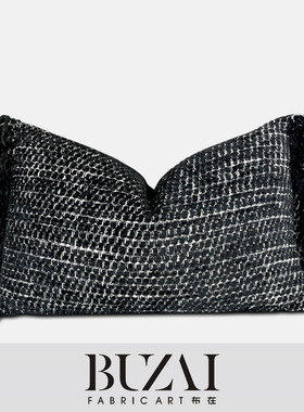 布在布艺灰黑色抱枕套靠垫美式靠枕编织流苏棉麻植绒腰枕长方形