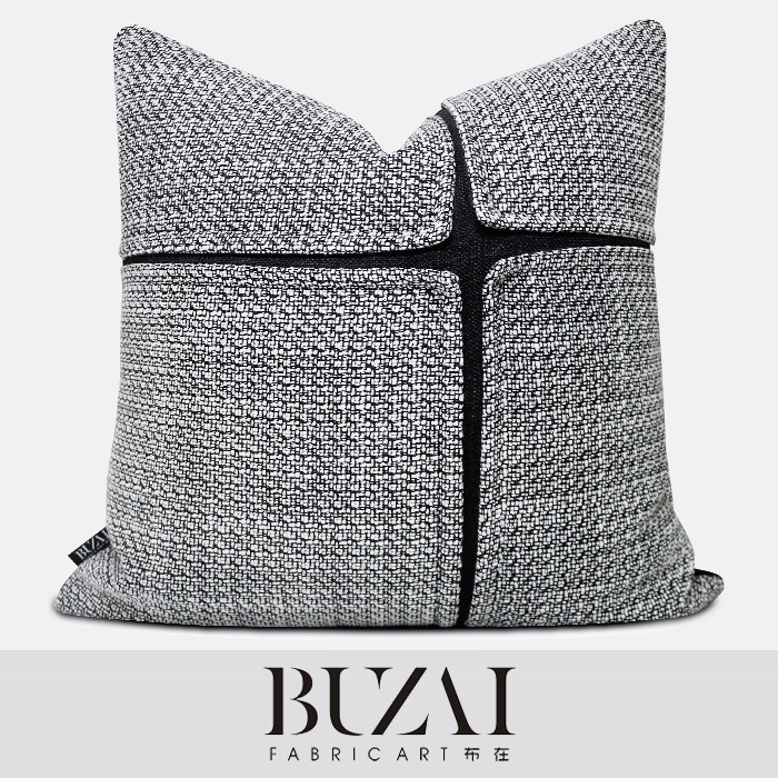 棉麻拼接灰色样板房软装大号抱枕