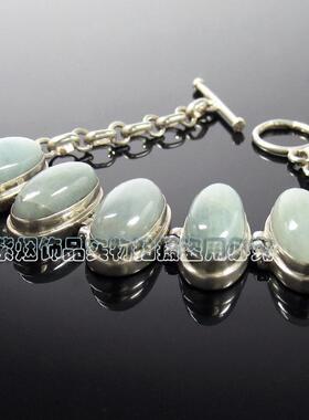 紫烟饰品 925纯银镶嵌天然玉髓手链 淡蓝玉髓 精美手链