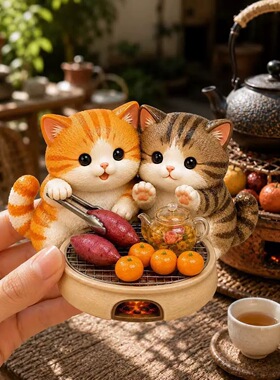 围炉煮茶可爱猫冰箱贴送闺蜜树脂3d浮雕磁铁个性创意磁吸装饰用品
