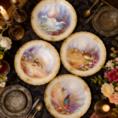 盘子ins法式 森系鎏金手绘浮雕创意陶瓷家居摆件墙挂装 饰中古赏盘