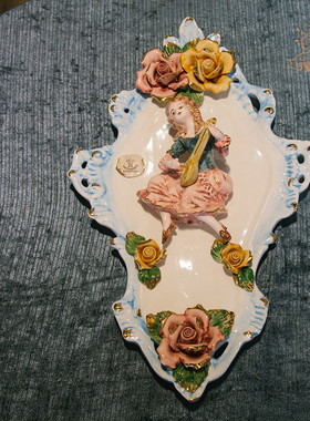 盘子装饰墙挂盘家居摆设欧式小奢华手绘浮雕capodimonte创意摆件