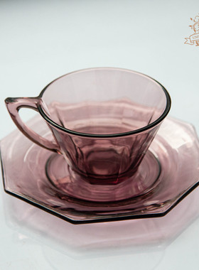 咖啡杯ins田园风淡紫色老玻璃精致挂耳茶杯咖啡欧小奢华中古摆件