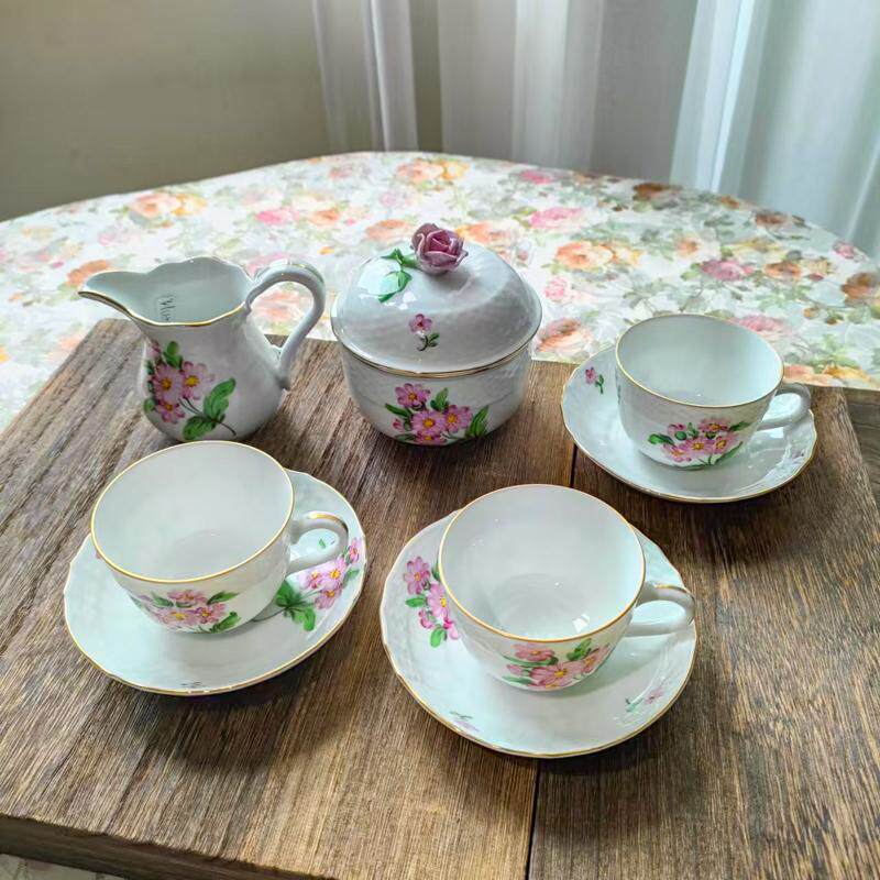 糖缸奶壶杯碟套装ins风欧式赫伦陶瓷手绘花卉下午茶桌面中古摆件