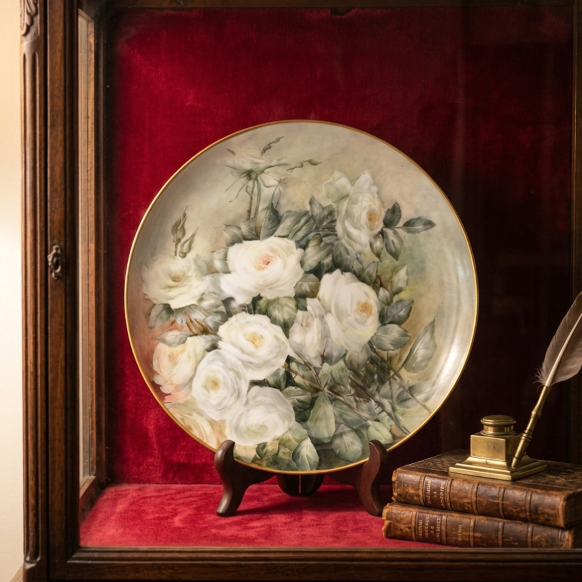 陶瓷盘子ins法式田园风手绘白玫瑰家居摆件墙挂赏盘装饰中古坐盘