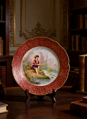 盘子ins法式田园风鎏金手绘洛可可陶瓷家居摆件墙挂装饰中古赏盘