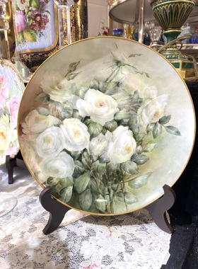 新品手绘白玫瑰花装饰赏盘