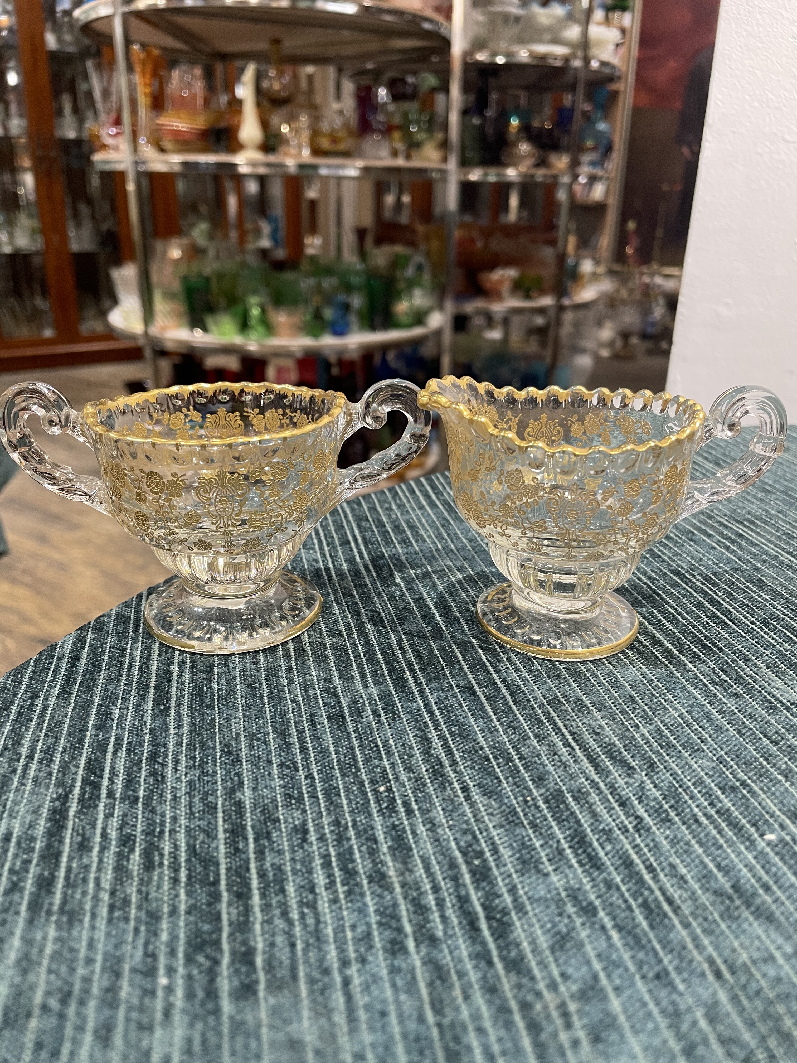 全鎏金蚀刻糖缸奶壶套装Cambridge玫瑰点系列