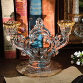 水晶烛台双头ins法式 田园奢华鎏金蚀刻欧式 烛光晚餐中古家居摆件