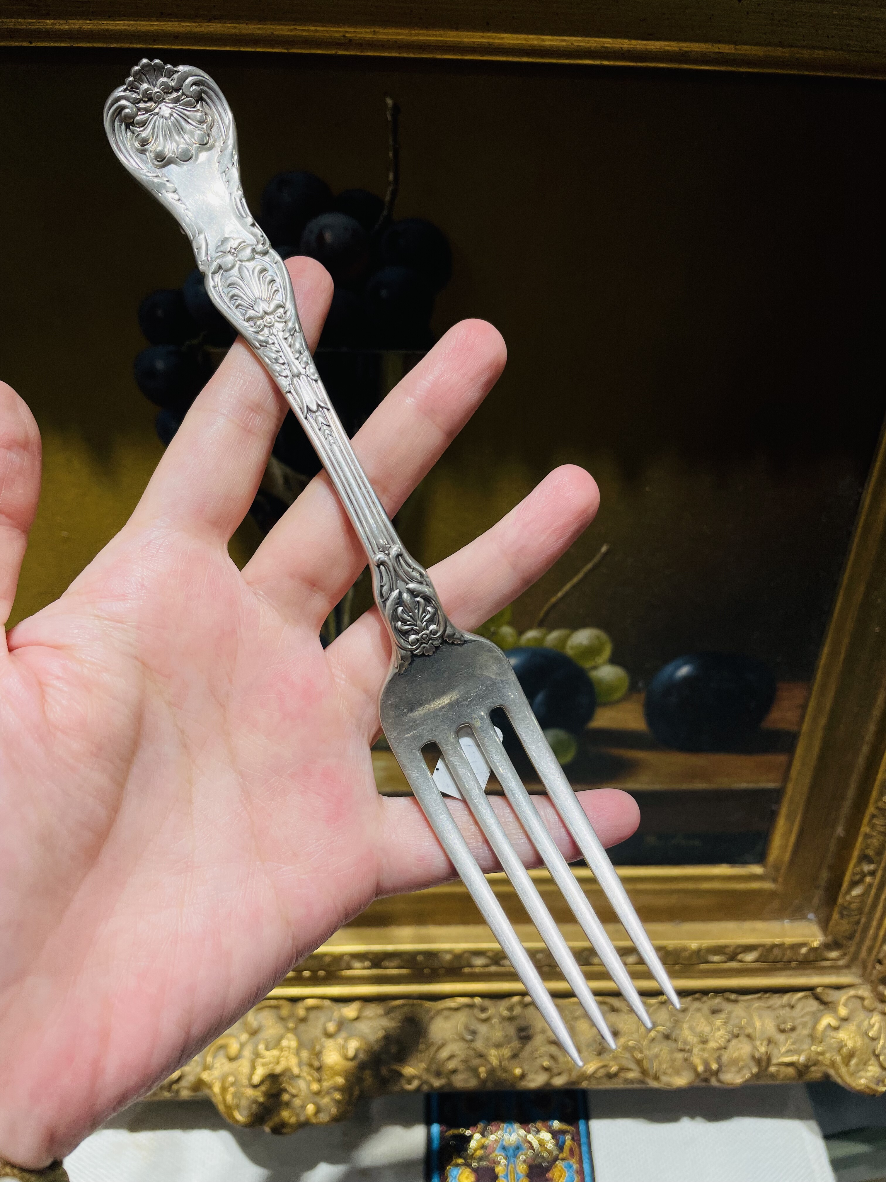 gorham国王系列重工双面浮雕款纯银正餐叉分餐叉