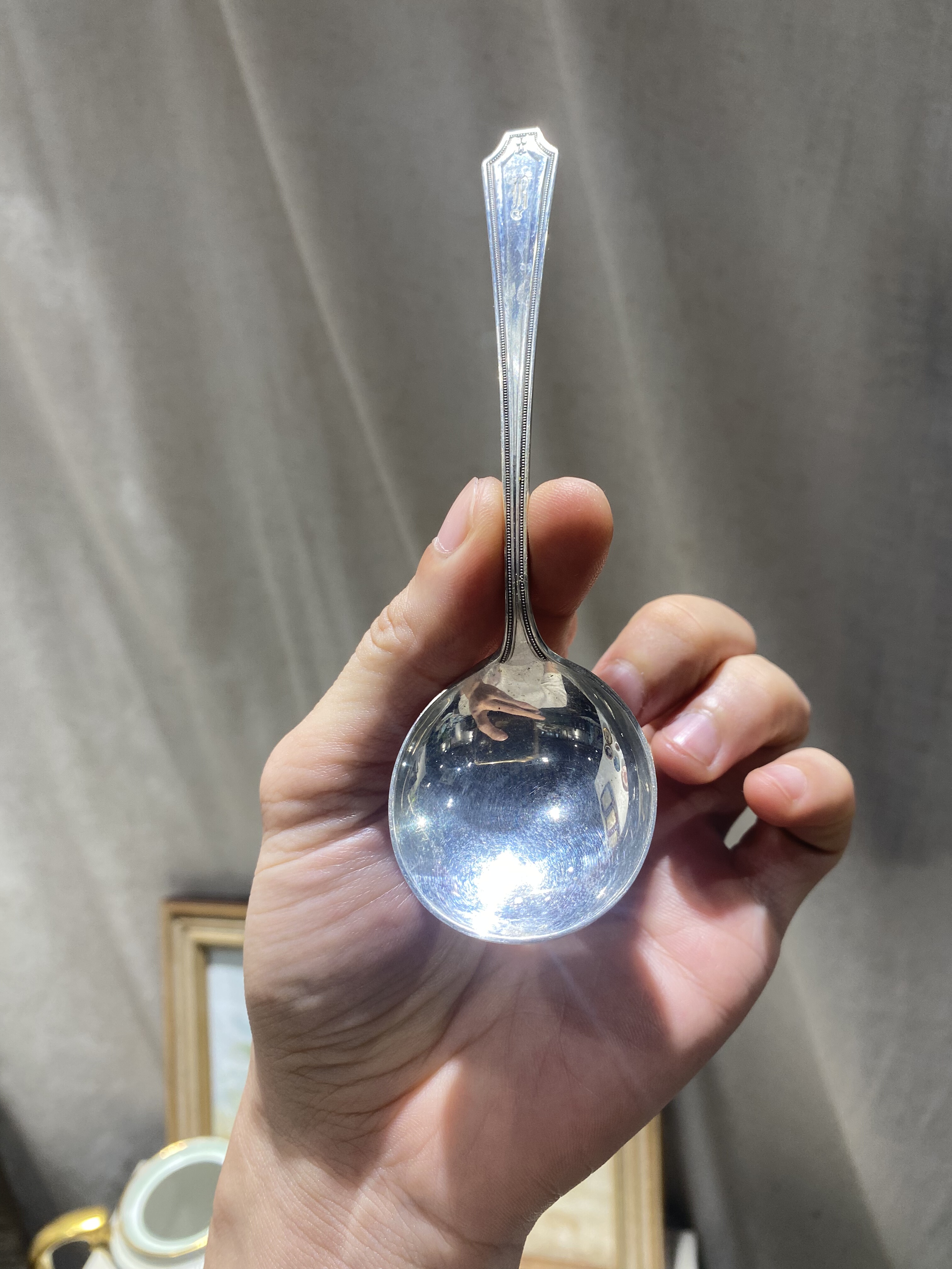 美国gorham纯银甜品布丁圆头勺