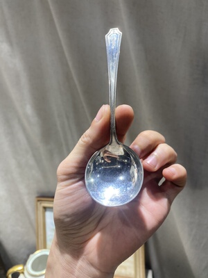 美国gorham纯银甜品布丁圆头勺