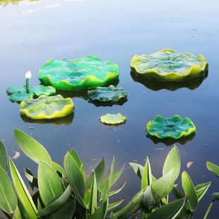 纯手工仿真荷叶莲花摆件庭院池塘鱼缸树脂植物流水喷泉漂浮装 饰品