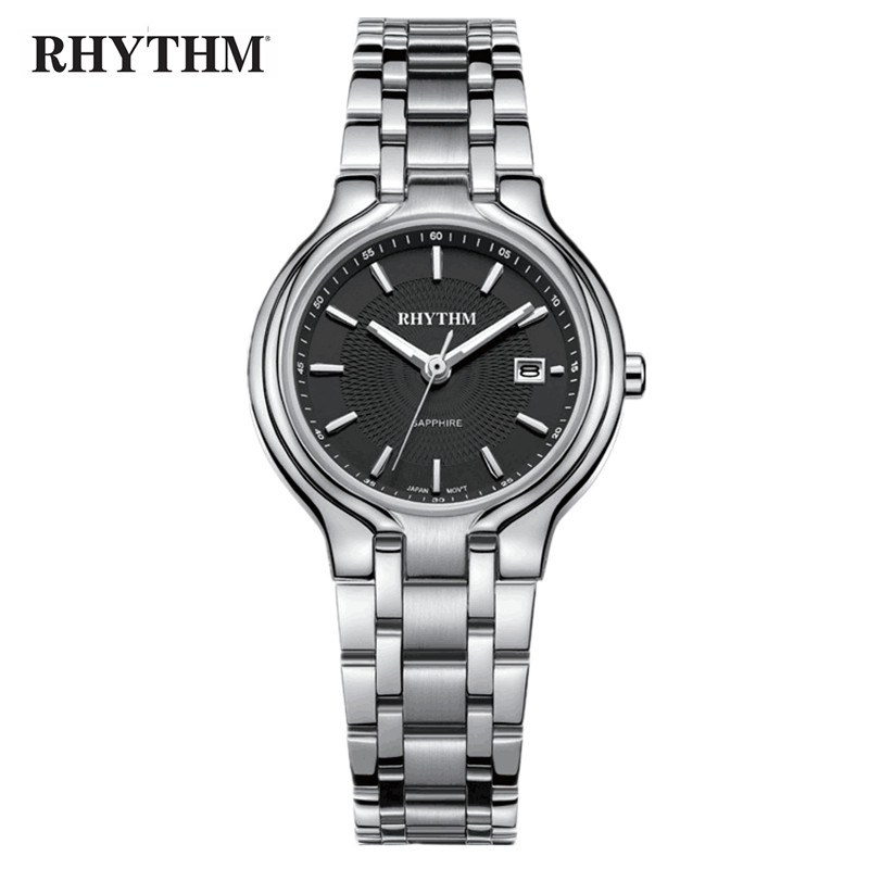 正品丽声rhythm原装进口简约时尚商务钢带防水潮流日历女士手表