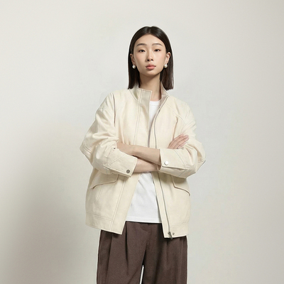 Miss couleur简约防风立领米杏色外搭夹克外套MC26SS002