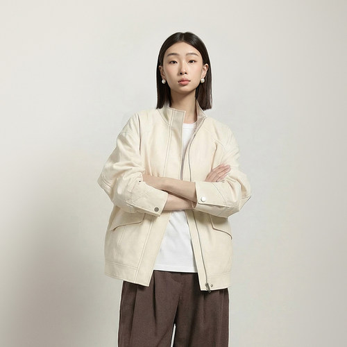 Miss couleur简约防风立领米杏色外搭夹克外套MC26SS002
