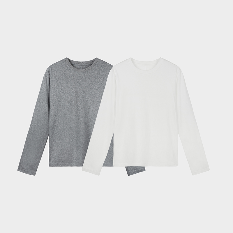 Miss couleu匹马棉简约两色圆领长袖T恤休闲宽松打底上衣MC023