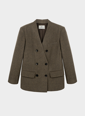 Miss couleur山羊绒羊毛西装外套浅咖色高智感通勤显瘦外搭MC027