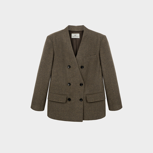 Miss couleur山羊绒羊毛西装外套浅咖色高智感通勤显瘦外搭MC027